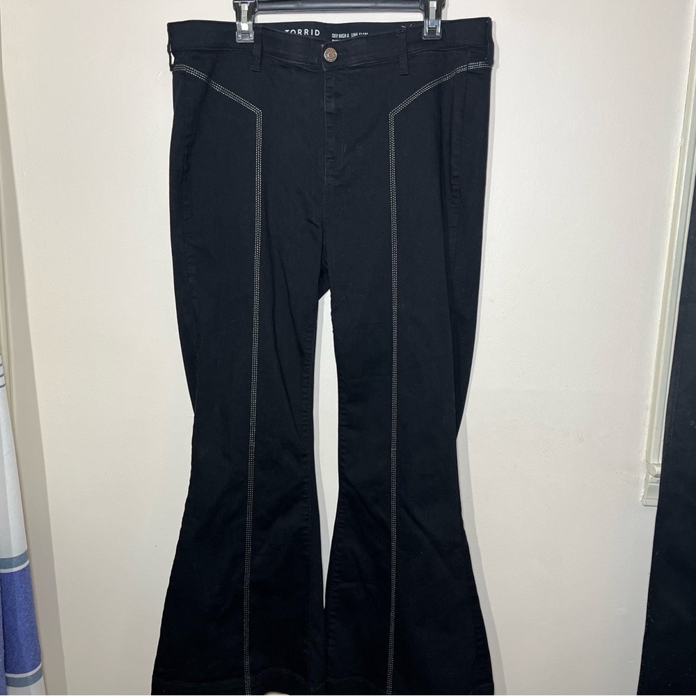 Torrid Chic Black Flared Trousers with White Stitching 16R